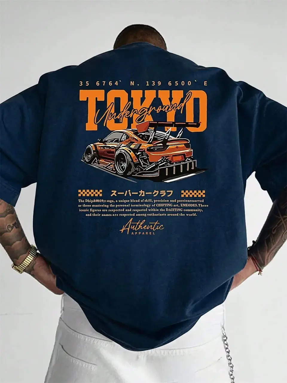 New men's summer fashion casual Japanese Tokyo pattern printed round neck short sleeved polyester fabric breathable T-shirt 1