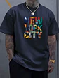 New men's polyester fabric comfortable casual loose plus size New York City printed sports round neck short sleeved T-shirt top - Thumbnail 3