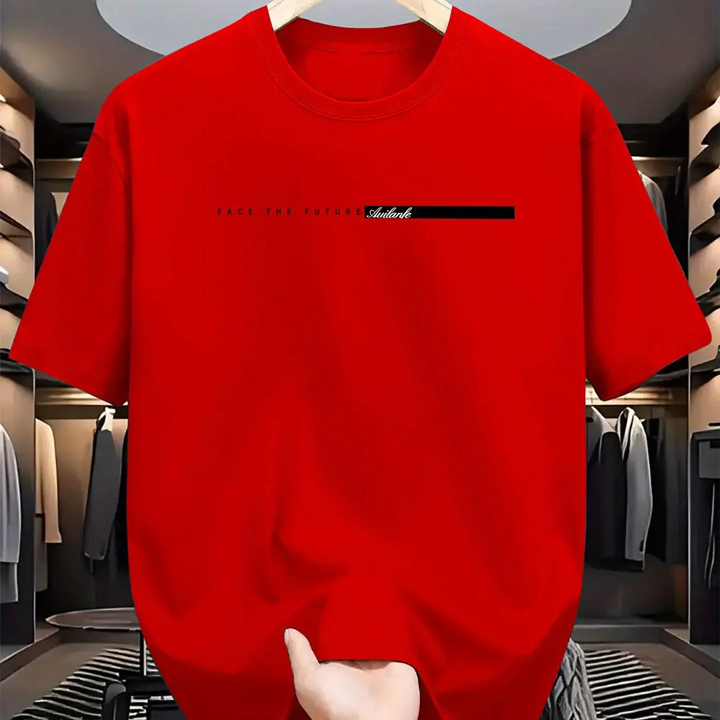 Summer men's 100% cotton casual loose fit large letter print round neck short sleeved T-shirt top High Street Unisex style 10