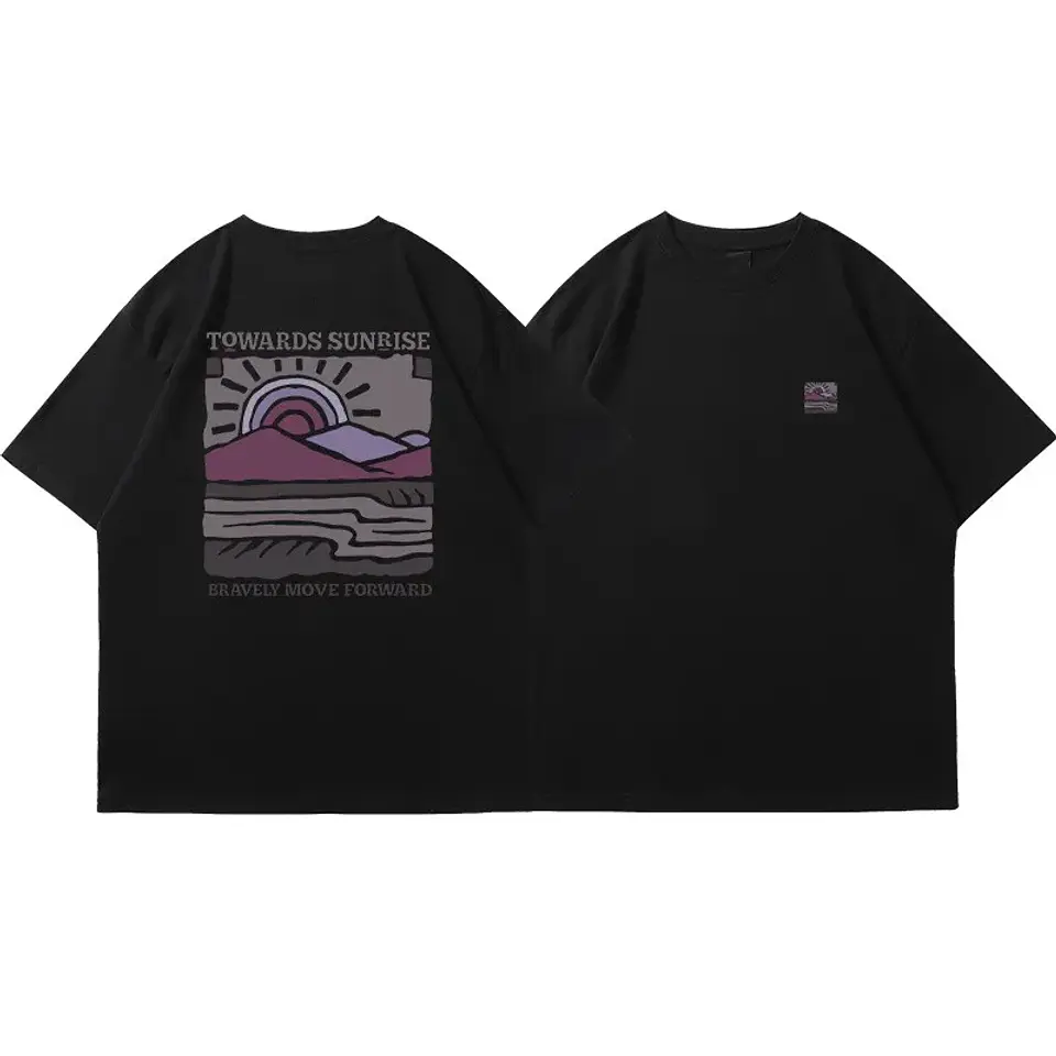 American Retro Pattern Printed Short-sleeved Crew Neck Cotton T-shirt Unisex Top Casual Loose Fashion Streetwear Top 3