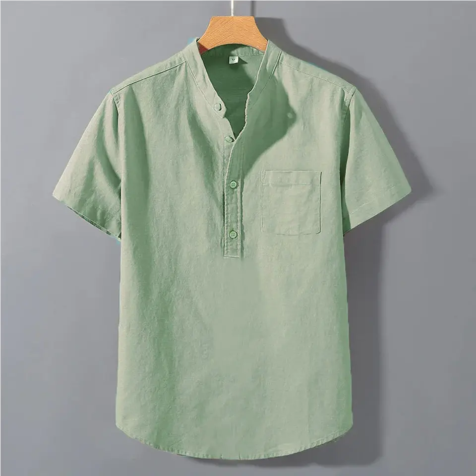 Men's Summer Short Sleeve Solid Color T-shirt Pocket Design Button Shirts Daily High Street Wear Simple Comfortable Style 4