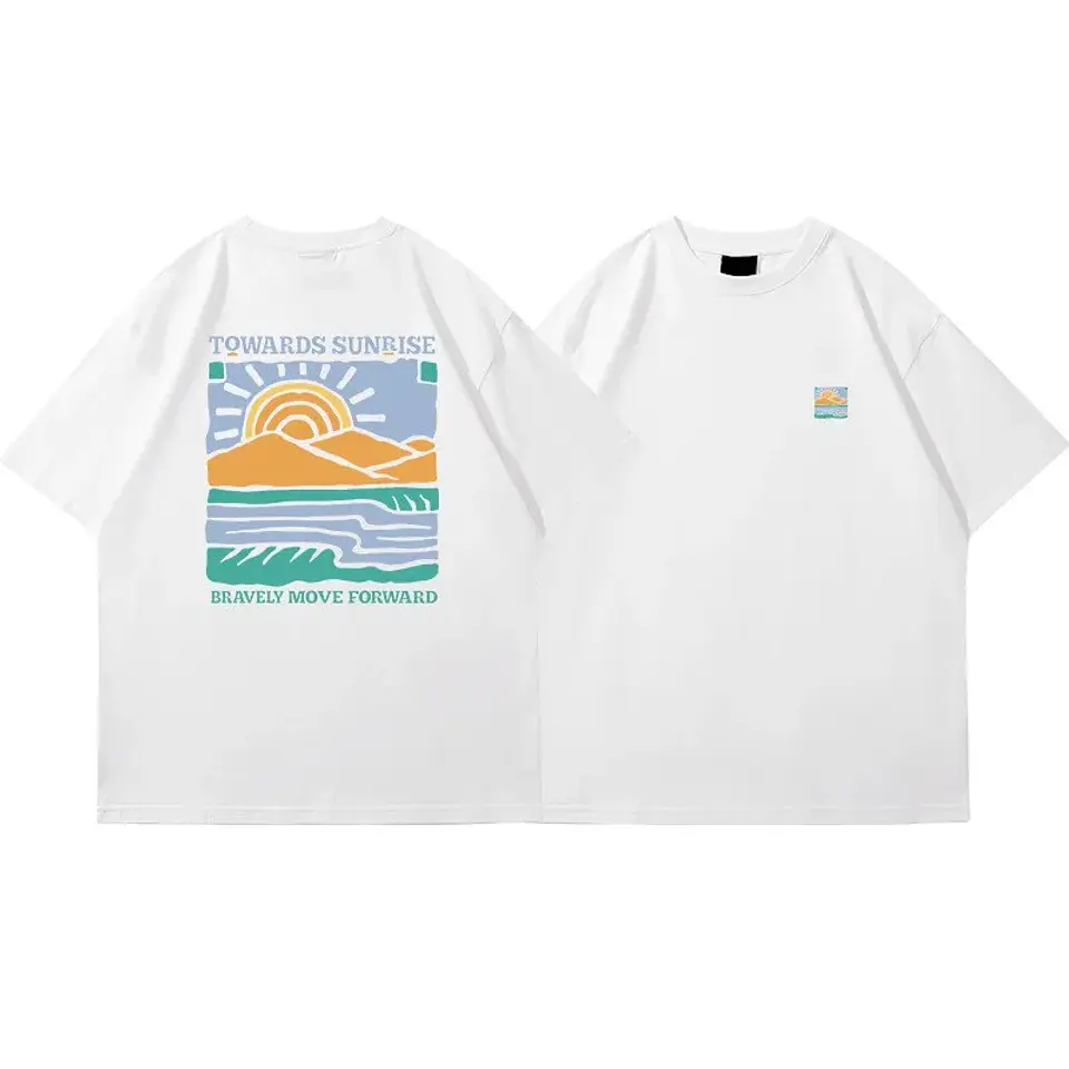 American Retro Pattern Printed Short-sleeved Crew Neck Cotton T-shirt Unisex Top Casual Loose Fashion Streetwear Top 4