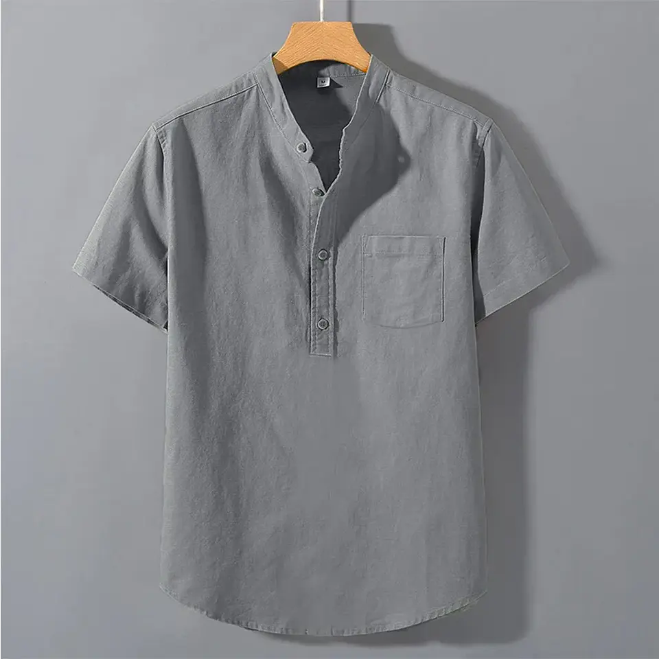 Men's Summer Short Sleeve Solid Color T-shirt Pocket Design Button Shirts Daily High Street Wear Simple Comfortable Style 5