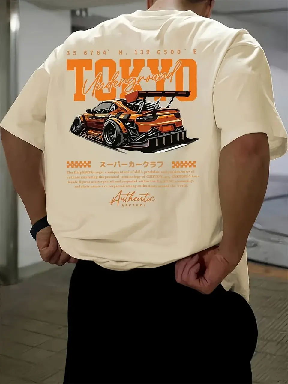 New men's summer fashion casual Japanese Tokyo pattern printed round neck short sleeved polyester fabric breathable T-shirt 3