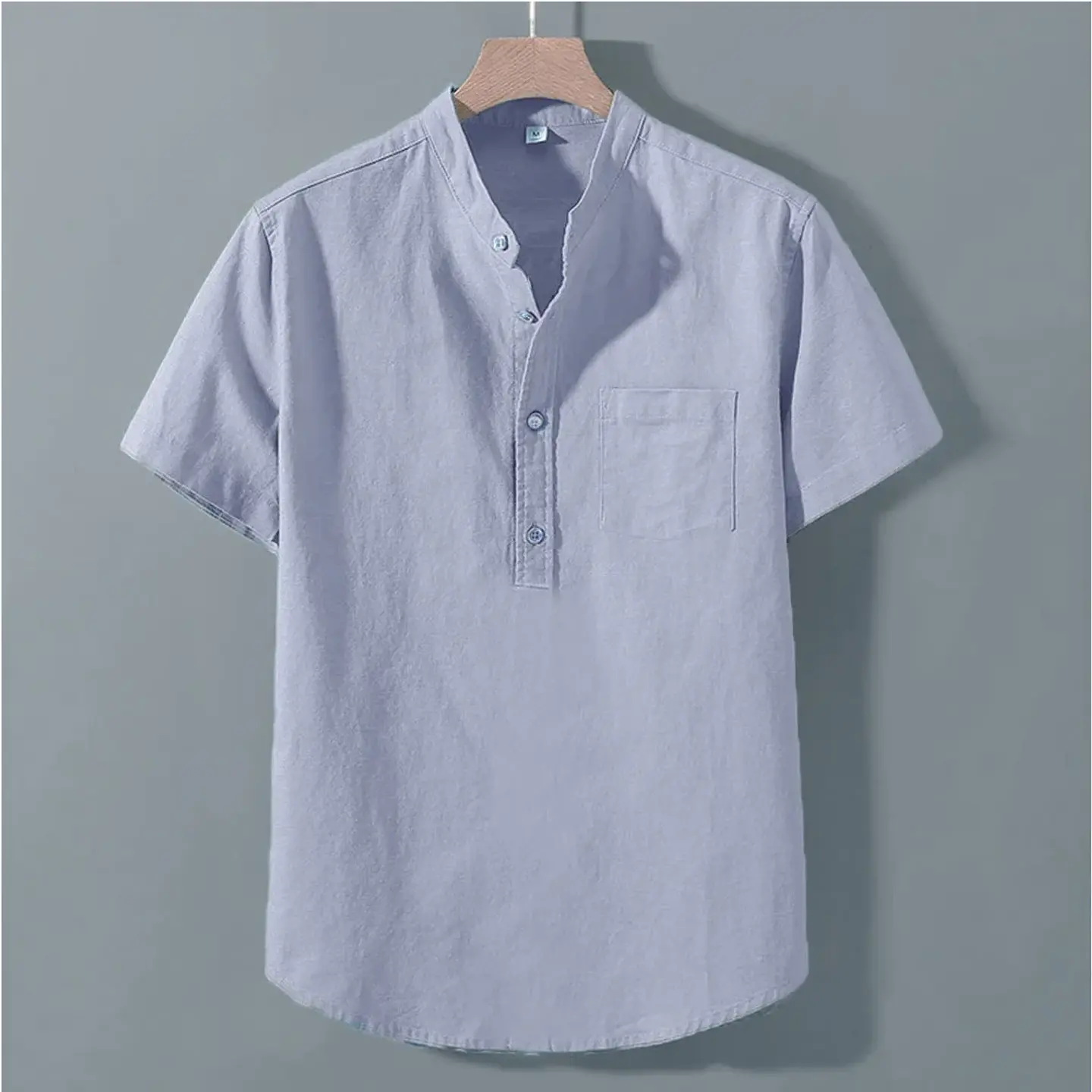 Men's Summer Short Sleeve Solid Color T-shirt Pocket Design Button Shirts Daily High Street Wear Simple Comfortable Style 6