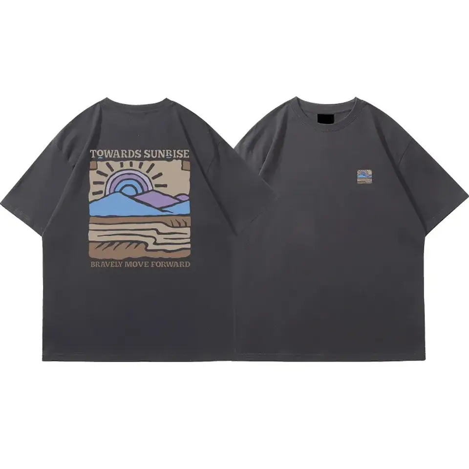 American Retro Pattern Printed Short-sleeved Crew Neck Cotton T-shirt Unisex Top Casual Loose Fashion Streetwear Top 6