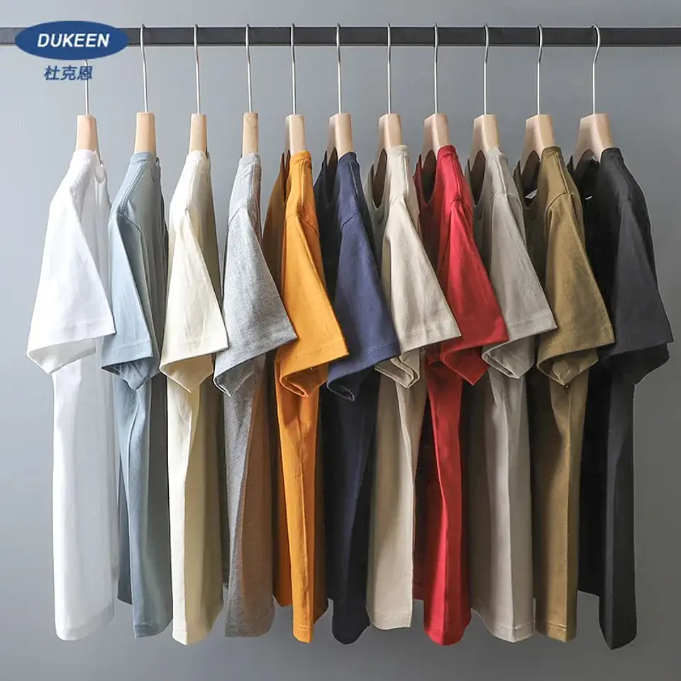Dukeen 280gsm Oversized Heavy T-Shirt for Men Summer Short Sleeve Tee Cotton Solid Color Top Casual T Shirts One Piece 5