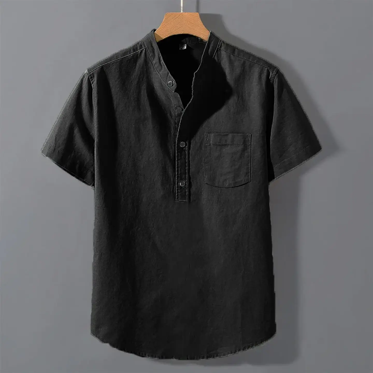 Men's Summer Short Sleeve Solid Color T-shirt Pocket Design Button Shirts Daily High Street Wear Simple Comfortable Style 7