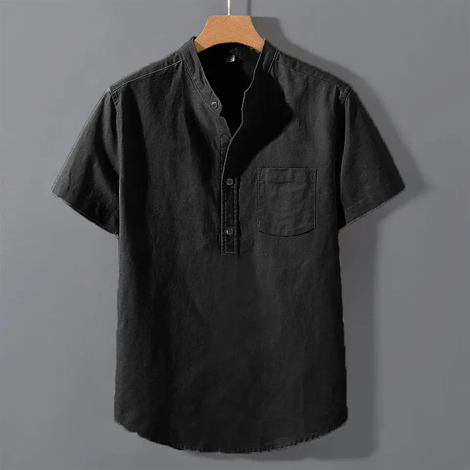 Men's Summer Short Sleeve Solid Color T-shirt Pocket Design Button Shirts Daily High Street Wear Simple Comfortable Style 7