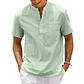 Cotton Linen Shirt Men Henley Neck Pocket Casual Beach Short Sleeve Solid Color Male Tops T-shirts Vintage Streetwear - Thumbnail 5