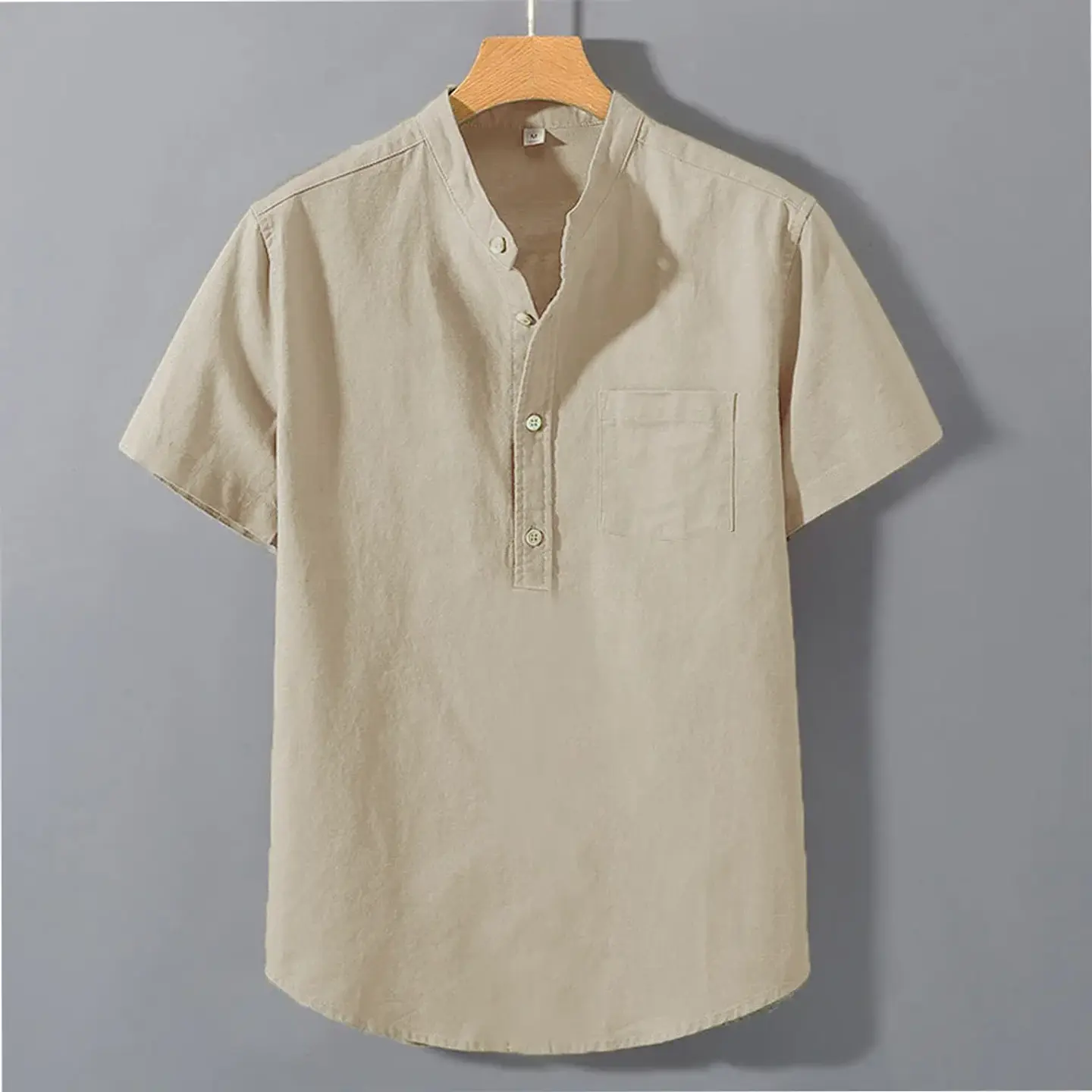 Men's Summer Short Sleeve Solid Color T-shirt Pocket Design Button Shirts Daily High Street Wear Simple Comfortable Style 8