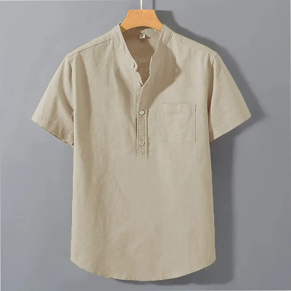 Men's Summer Short Sleeve Solid Color T-shirt Pocket Design Button Shirts Daily High Street Wear Simple Comfortable Style 8