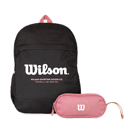 Pack Wilson mochila Atom negra + estuche Charlotte rosado