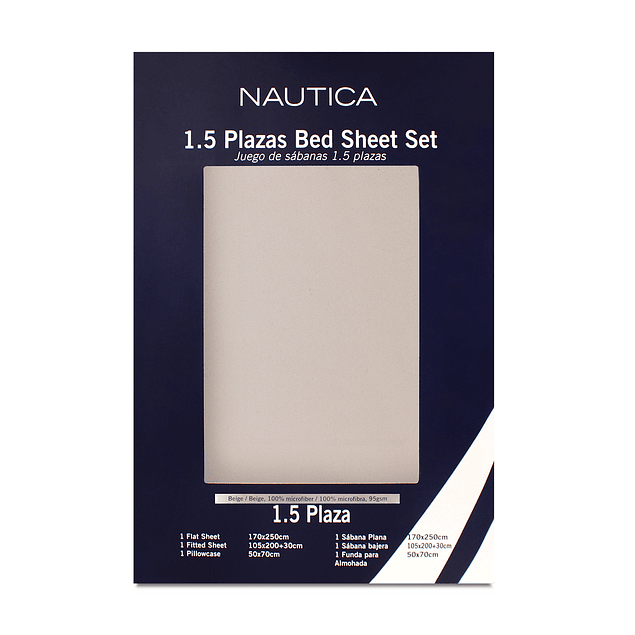 Juego de sábanas Nautica 3piezas microfibra 1.5 plazas beige