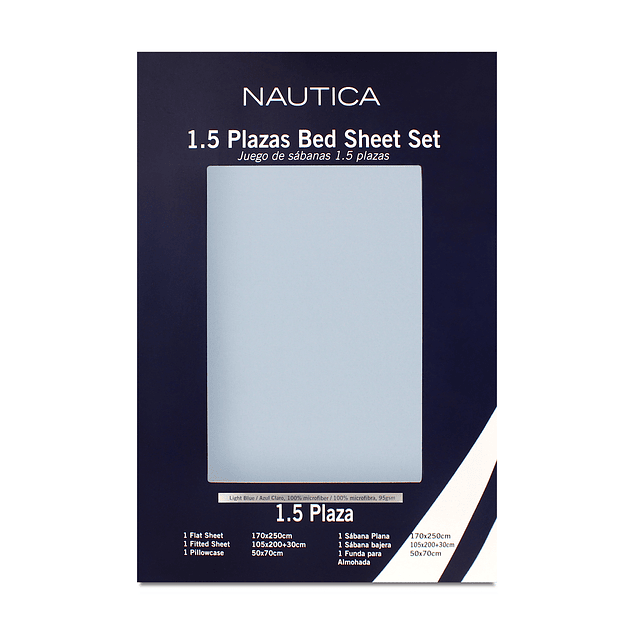 Juego de sábanas Nautica 3piezas microfibra 1,5 plazas celeste