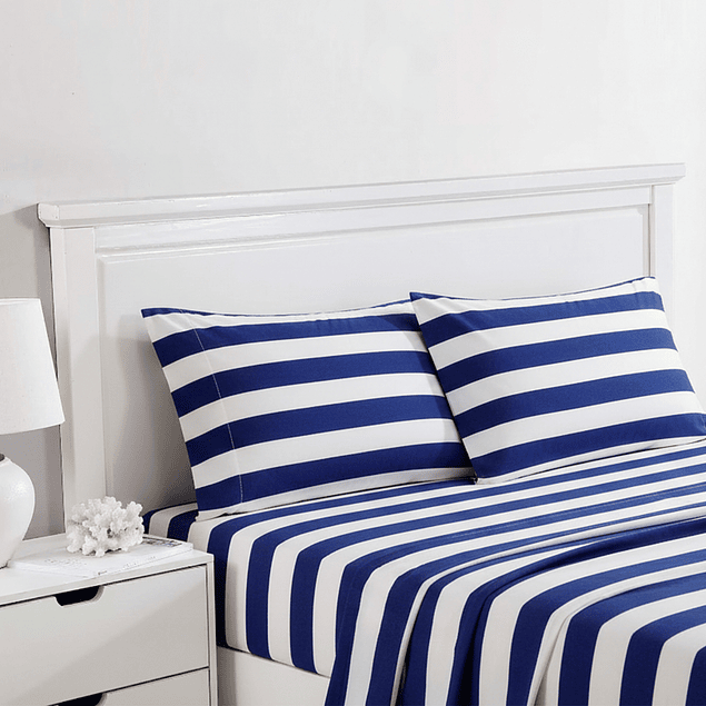 Juego de sábanas Nautica 4 piezas microfibra king diseño azul rey