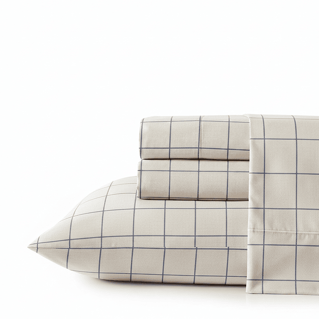 Juego de sábanas Nautica 4 piezas microfibra king diseño a cuadros blanco