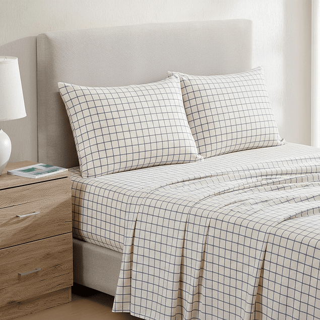 Juego de sábanas Nautica 4 piezas microfibra king diseño a cuadros blanco