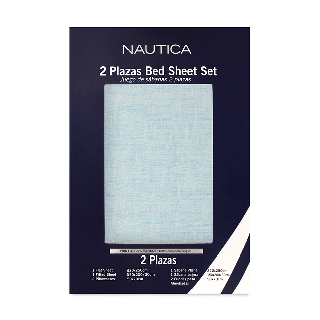 Juego de sábanas Nautica 4 piezas microfibra 2 plazas tonos celeste