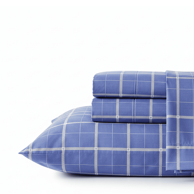 Juego de sábanas Nautica 4 piezas microfibra 2 plazas diseño a cuadros azul