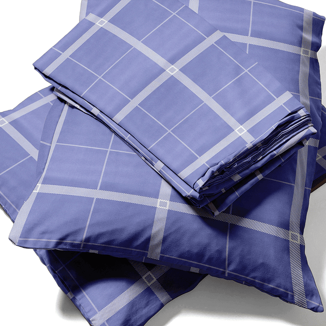 Juego de sábanas Nautica 4 piezas microfibra 2 plazas diseño a cuadros azul