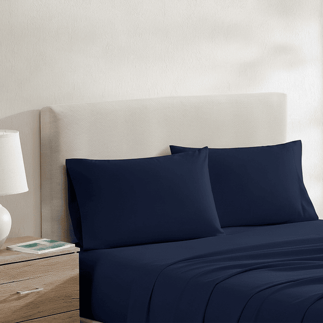 Juego de sábanas Nautica 4 piezas microfibra 2 plazas azul marino