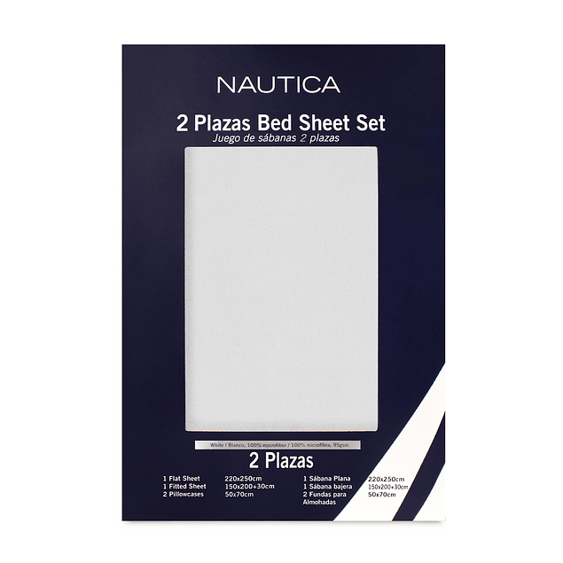 Juego de Sábanas Nautica 3piezas microfibra 1,5 Plazas blanco