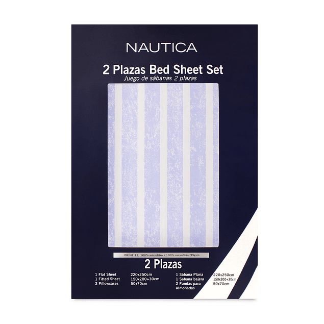 Juego de Sábanas Nautica 3piezas microfibra 1,5 Plazas lineas celeste