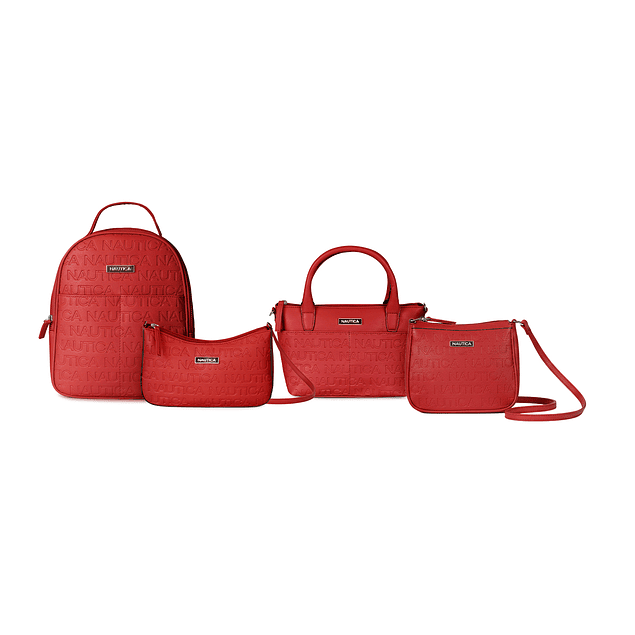 Pack de 4 Nautica Mochila + bandolera + Cartera + Bolso tipo cartera rojo