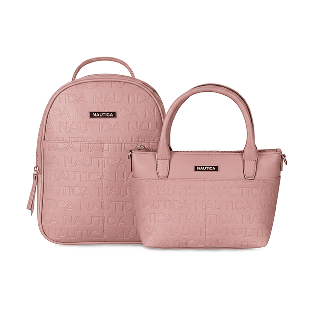 Pack Nautica Mochila Queen + Bolso tipo cartera Delray rosado