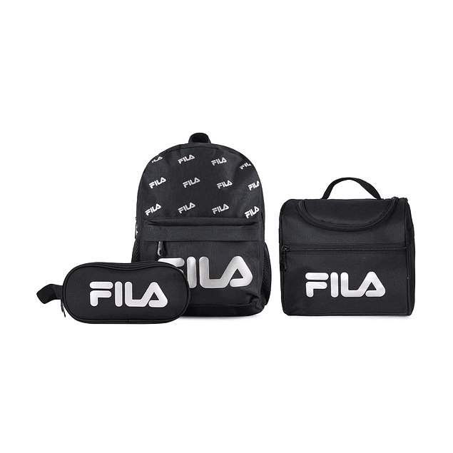 Set FILA Mochila 10lts Urbanix + Lonchera térmica + Estuche Spark negro-silver
