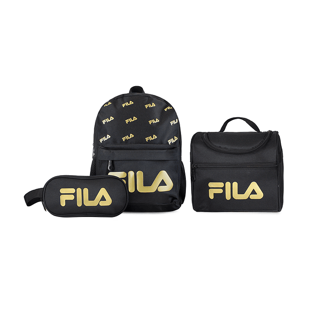 Set FILA Mochila 10lts Urbanix + Lonchera térmica + Estuche Spark negro-gold