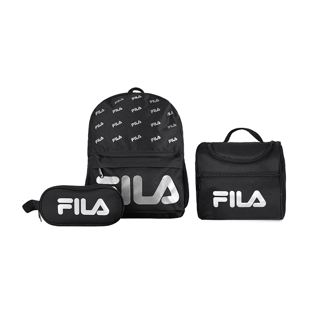 Set FILA Mochila 16lts Urbanix + Lonchera térmica + Estuche Spark negro-silver