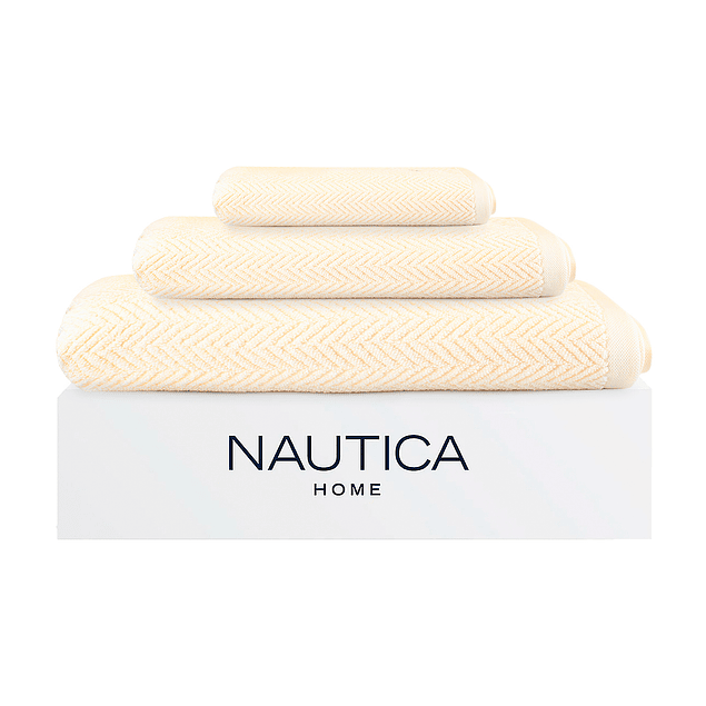 Set 3 Toallas Nautica VIS Cara+mano+cuerpo 100% algodón alta calidad crema