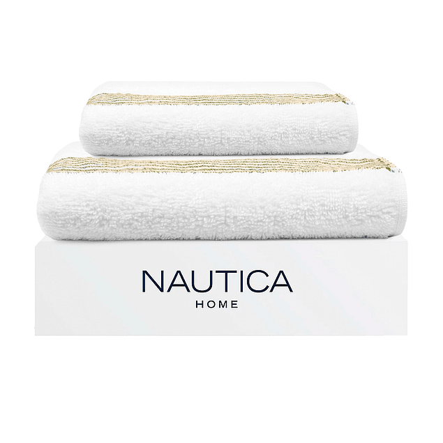 Set 2 Toallas Nautica MAV Cara+mano 100% algodón alta calidad blanco-verde