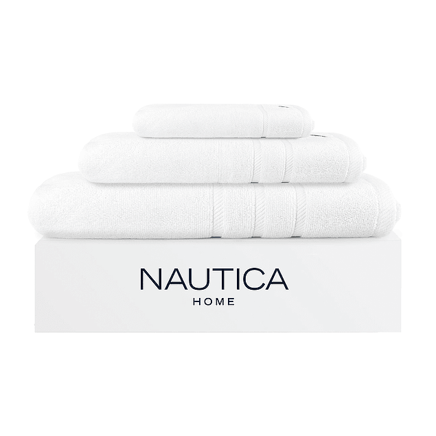 Set 3 Toallas Nautica SIGNATURE Cara+mano+cuerpo 100% algodón alta calidad blanco