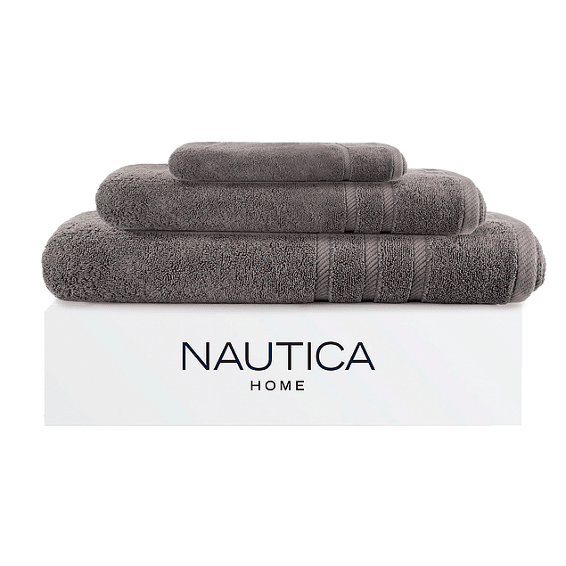 Set 3 Toallas Nautica SIGNATURE Cara+mano+cuerpo 100% algodón alta calidad gris oscuro