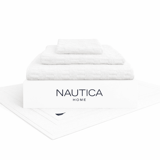 Set 4 Toallas Nautica SAVOY Cara+mano+cuerpo+piso 100% algodón alta calidad blanco