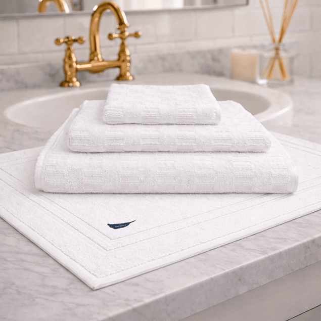 Set 4 Toallas Nautica SAVOY Cara+mano+cuerpo+piso 100% algodón alta calidad blanco