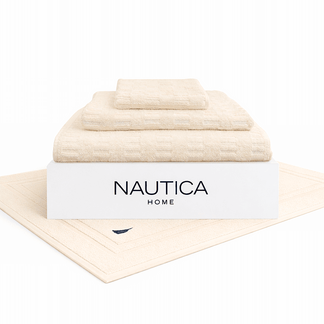 Set 4 Toallas Nautica SAVOY Cara+mano+cuerpo+piso 100% algodón alta calidad crema