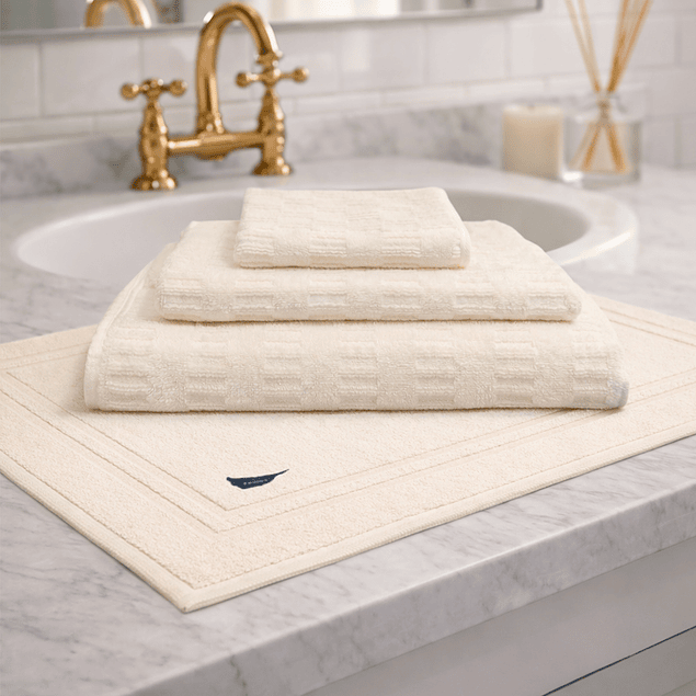 Set 4 Toallas Nautica SAVOY Cara+mano+cuerpo+piso 100% algodón alta calidad crema