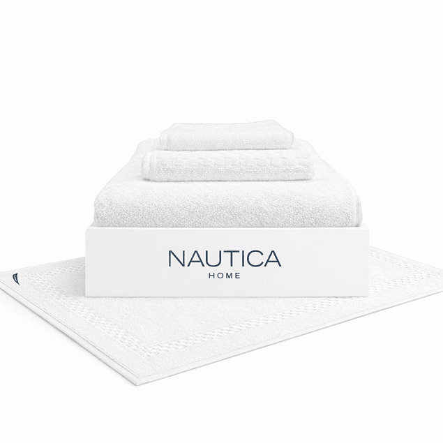 Set 4 Toallas Nautica SIGNATURE Cara+mano+cuerpo+piso 100% algodón alta calidad blanco