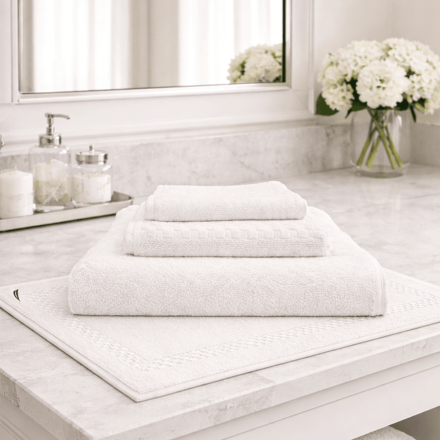 Set 4 Toallas Nautica SIGNATURE Cara+mano+cuerpo+piso 100% algodón alta calidad blanco