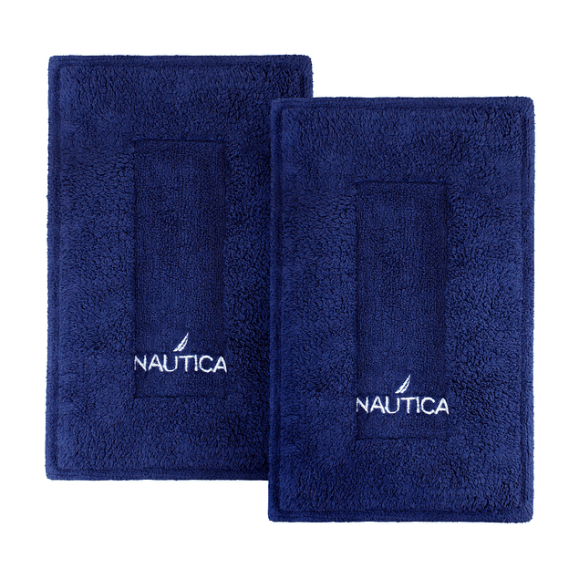 Pack 2 Alfombra de Baño algodón absorbente GOZO Nautica 50x80cm azul marino