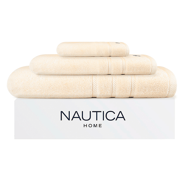 Set 3 Toallas Nautica SIGNATURE Cara+mano+cuerpo 100% algodón alta calidad beige