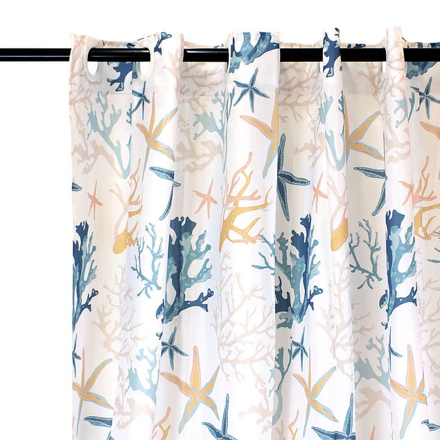 Set para baño Nautica Home Cortina+Alfombra+cesta diseño corales de mar