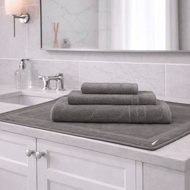 Set 4 Toallas Nautica SIGNATURE Cara+mano+cuerpo+piso 100% algodón gris oscuro