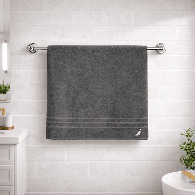 Set 4 Toallas Nautica SIGNATURE Cara+mano+cuerpo+piso 100% algodón gris oscuro