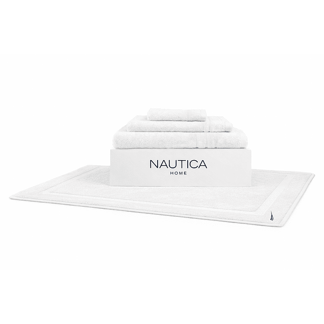 Set 4 Toallas Nautica SIGNATURE Cara+mano+cuerpo+piso 100% algodón blanco