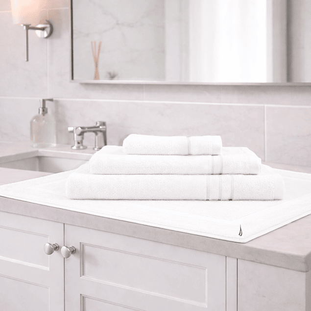 Set 4 Toallas Nautica SIGNATURE Cara+mano+cuerpo+piso 100% algodón blanco